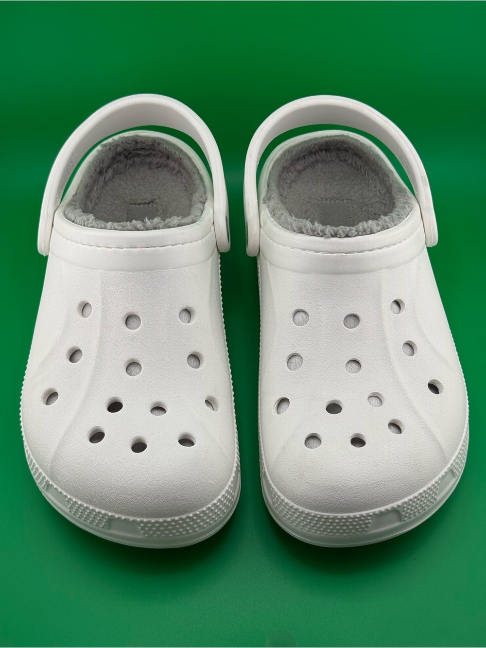 Crocs Classic Lined Clog White Gray Fleece Slip On Unisex Size C10 EU 27-28